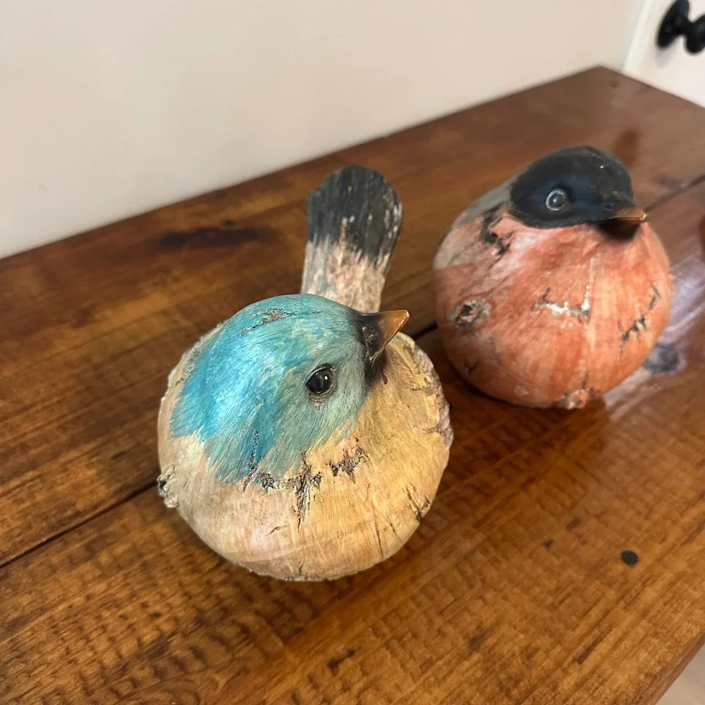 Rustic Wood Look Bird‎ Figurines Set of 2 Blue Terracotta Farmhouse Decor 98259